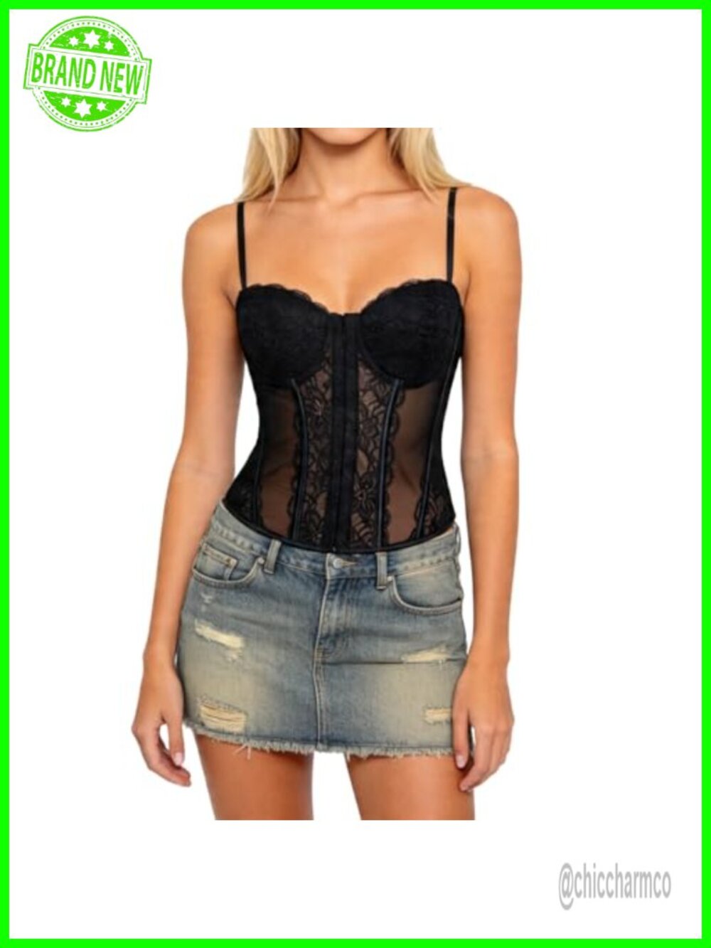 Lace Corset Bustier Top Sheer Mesh Floral Hourglass Party Night